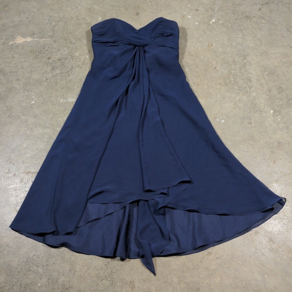 David's Bridal F12284 Navy Blue Bridesmaid Dress High Low Chiffon Size 10 Formal - Picture 10 of 12